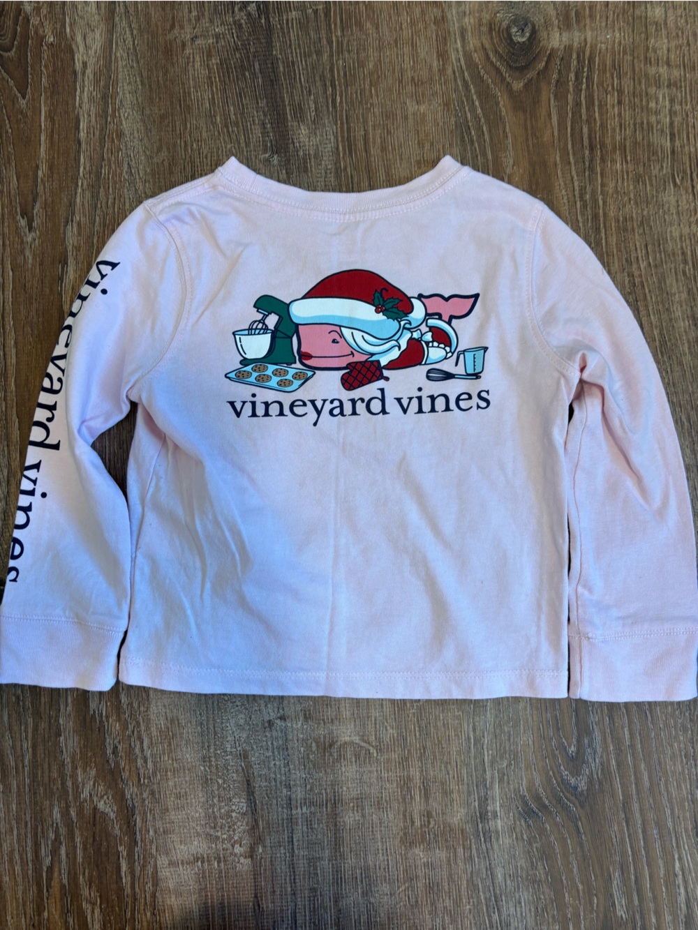 Vineyard Vines Pink Long Sleeve Tee with Holiday Whale Graphic
